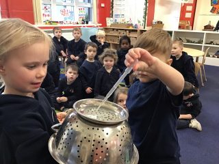 Reception have been investigating waterproof materials for Baby Bears helmet. 🧸🚀
